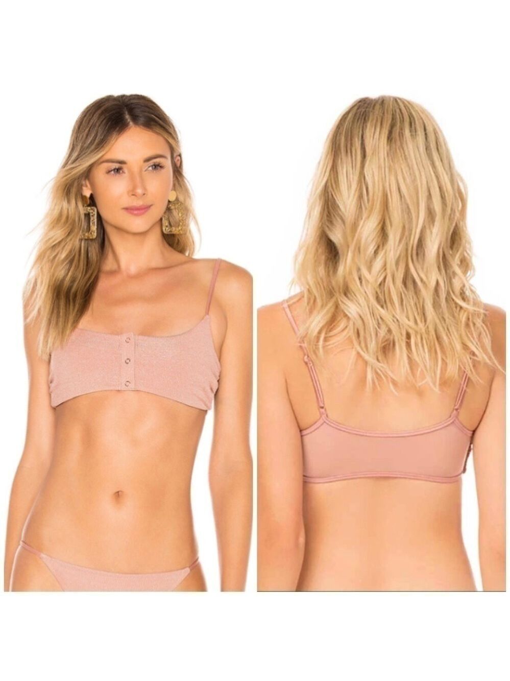 TORI Praver Swimwear Rose Gold Ribbed Loria Bikini Top